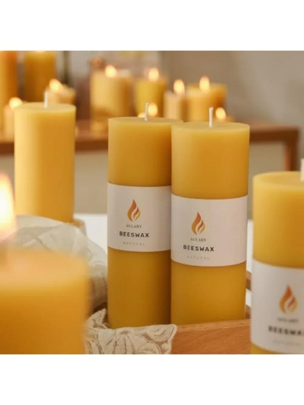 6-Pack Pure Beeswax Pillar Candles - 56 Hour Burn, Wedding Decor & Emergency Use
